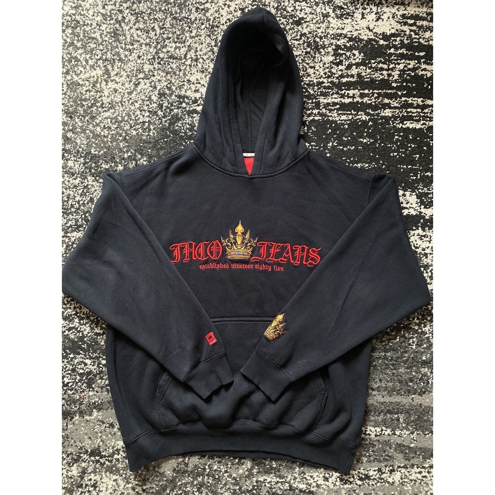 Vintage JNCO JEANS Hoodie Men's XXL Black Pullover Embroidered Crown Y2K Skater
